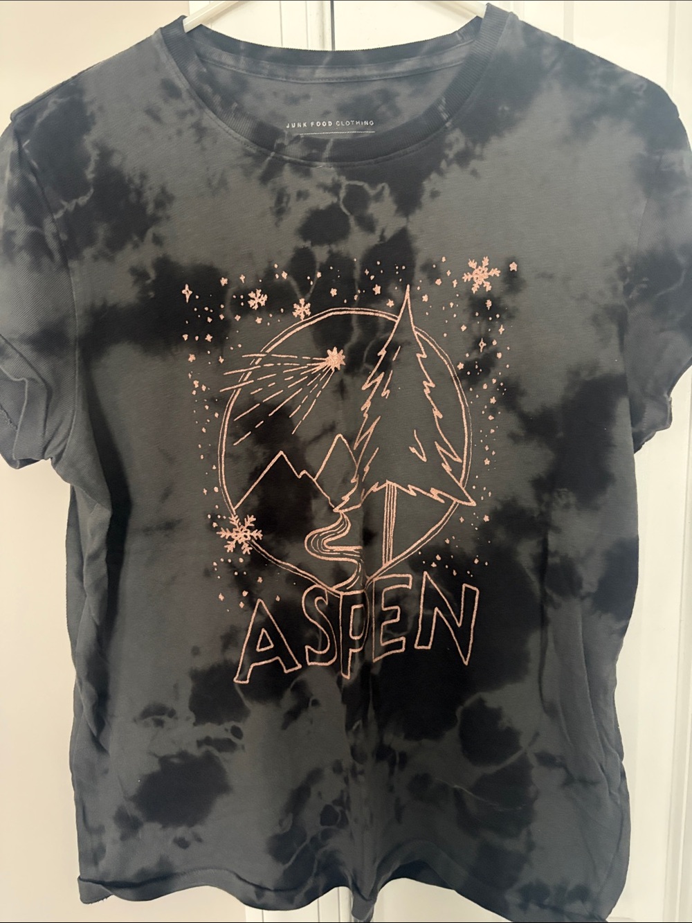 Anthropologie Black Tie-Dye Tee with Pink Aspen Graphic